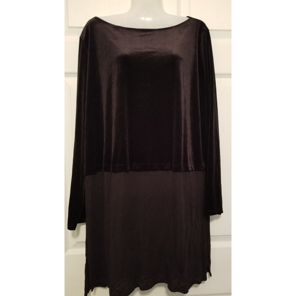 J Jill Women's Long Tunic Top Wearever  Black Velvet Mixed Media Size XL